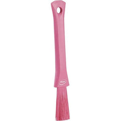 Vikan - 2-1/4" Bristle Length, Polyester Detail Brush - 1-1/4" Long x 0.4" Wide Head, 8.07" OAL, Ergonomic Handle, Pink, Polypropylene Block - Caliber Tooling