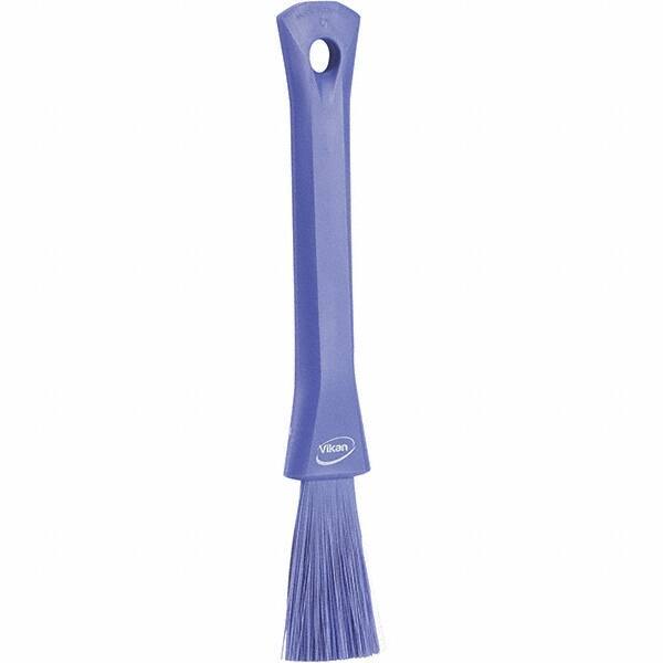 Vikan - 2-1/4" Bristle Length, Polyester Detail Brush - 1-1/4" Long x 0.4" Wide Head, 8.07" OAL, Ergonomic Handle, Purple, Polypropylene Block - Caliber Tooling