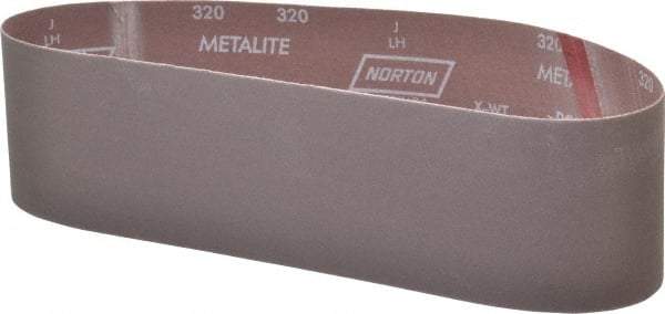 Norton - 4" Wide x 36" OAL, 320 Grit, Aluminum Oxide Abrasive Belt - Aluminum Oxide, Extra Fine, Coated, X Weighted Cloth Backing, Series R228 - Caliber Tooling