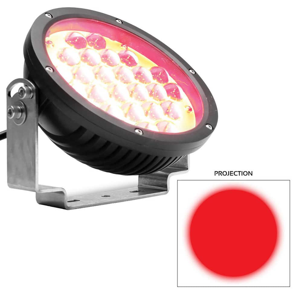 LED Line & Shape Projectors; Led Color: Red; Shape: Spot; Maximum Projection: 40 ft; Mounting Location: Crane; Wattage: 27.000; Voltage: 10-80V DC; Length: 138.0000; Width: 138.000; Height: 87 mm