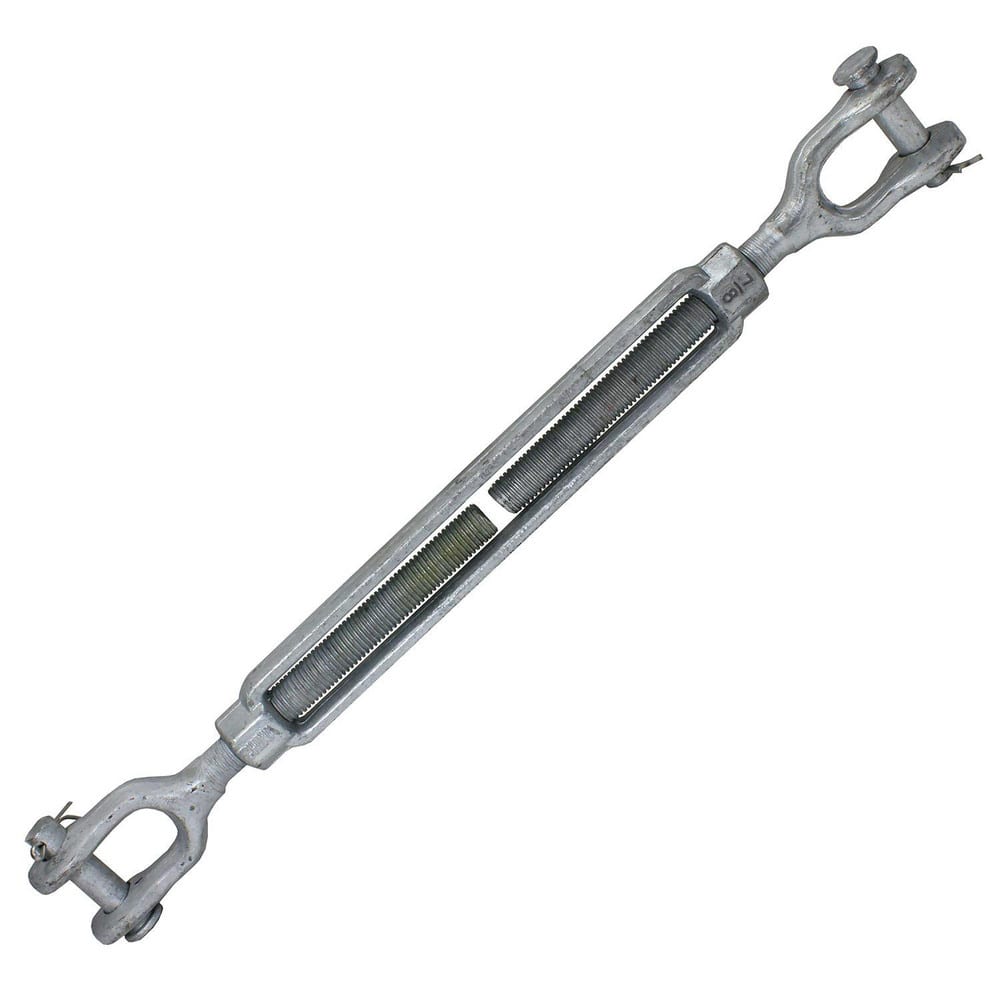 Turnbuckles; Turnbuckle Type: Jaw & Jaw; Working Load Limit: 7200 lb; Thread Size: 7/8-12 in; Turn-up: 12 in; Closed Length: 24.32 in; Material: Steel; Finish: Galvanized