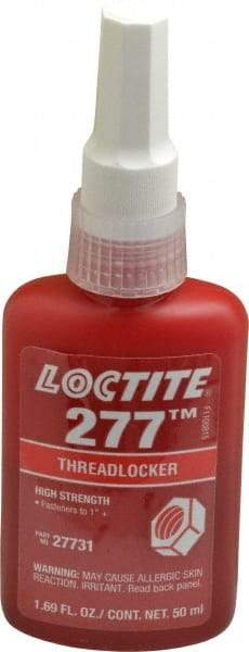 Loctite - 50 mL Bottle, Red, High Strength Liquid Threadlocker - Series 277, 24 hr Full Cure Time, Hand Tool, Heat Removal - Caliber Tooling