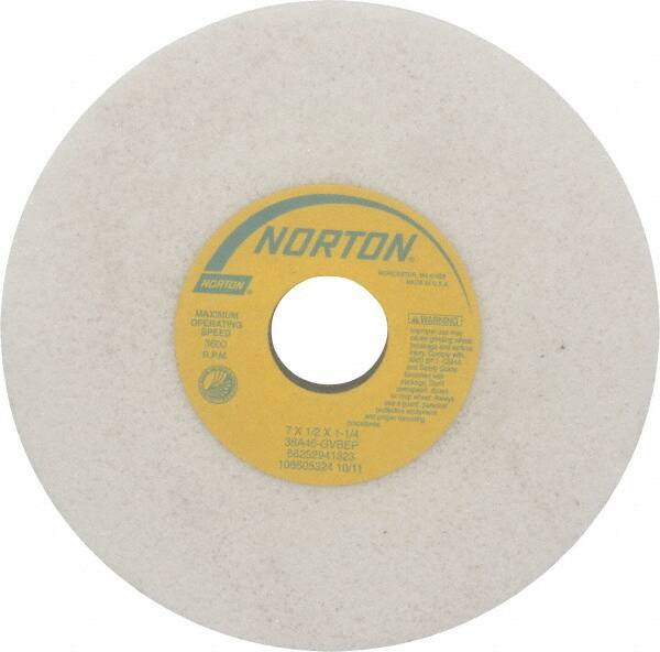 Norton - 7" Diam x 1-1/4" Hole x 1/2" Thick, G Hardness, 46 Grit Surface Grinding Wheel - Aluminum Oxide, Type 1, Coarse Grade, 3,600 Max RPM, Vitrified Bond, No Recess - Caliber Tooling