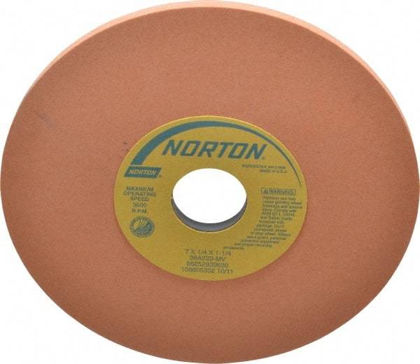 Norton - 7" Diam x 1-1/4" Hole x 1/4" Thick, M Hardness, 220 Grit Surface Grinding Wheel - Aluminum Oxide, Type 1, Very Fine Grade, 3,600 Max RPM, Vitrified Bond, No Recess - Caliber Tooling