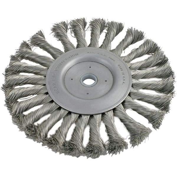 Brush Research Mfg. - 6" OD, 1/2 & 5/8" Arbor Hole, Knotted Stainless Steel Wheel Brush - 5/8" Face Width, 1-7/16" Trim Length, 8,000 RPM - Caliber Tooling