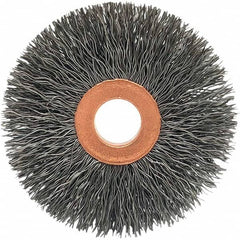 Brush Research Mfg. - 3" OD, 1/2" Arbor Hole, Crimped Stainless Steel Wheel Brush - 5/8" Face Width, 1-1/16" Trim Length, 20,000 RPM - Caliber Tooling