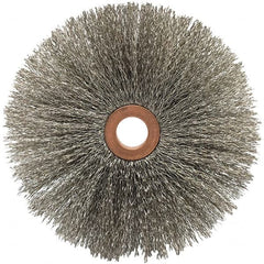 Brush Research Mfg. - 4" OD, 1/2" Arbor Hole, Crimped Stainless Steel Wheel Brush - 5/8" Face Width, 1-9/16" Trim Length, 20,000 RPM - Caliber Tooling