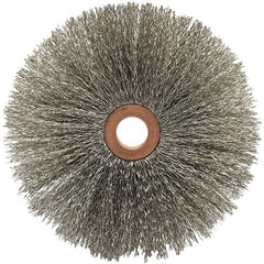 Brush Research Mfg. - 4" OD, 5/8" Arbor Hole, Crimped Carbon Wheel Brush - 5/8" Face Width, 1-9/16" Trim Length, 20,000 RPM - Caliber Tooling