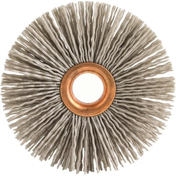 Brush Research Mfg. - 1" OD, 3/8" Arbor Hole, Crimped Abrasive Nylon Wheel Brush - 1/4" Face Width, 1/8" Trim Length, 20,000 RPM - Caliber Tooling