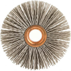 Brush Research Mfg. - 4" OD, 5/8" Arbor Hole, Crimped Abrasive Nylon Wheel Brush - 3/4" Face Width, 1-7/16" Trim Length, 20,000 RPM - Caliber Tooling