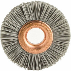 Brush Research Mfg. - 4" OD, 1/2" Arbor Hole, Crimped Abrasive Nylon Wheel Brush - 3/4" Face Width, 1-7/16" Trim Length, 20,000 RPM - Caliber Tooling