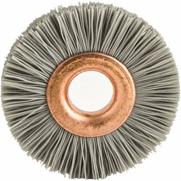 Brush Research Mfg. - 1" OD, 3/8" Arbor Hole, Crimped Abrasive Nylon Wheel Brush - 1/4" Face Width, 1/8" Trim Length, 20,000 RPM - Caliber Tooling