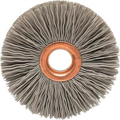 Brush Research Mfg. - 1-1/2" OD, 3/8" Arbor Hole, Crimped Abrasive Nylon Wheel Brush - 5/16" Face Width, 3/8" Trim Length, 20,000 RPM - Caliber Tooling