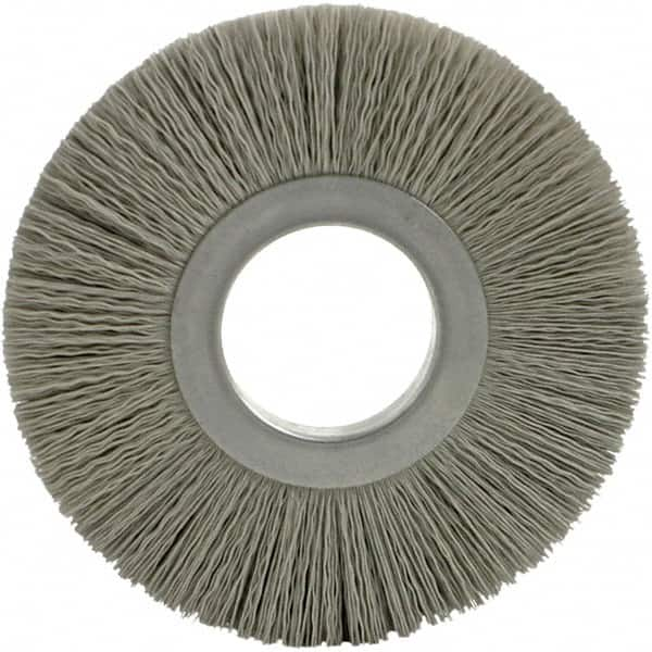 Brush Research Mfg. - 8" OD, 3-1/4" Arbor Hole, Crimped Abrasive Nylon Wheel Brush - 17/32" Face Width, 1-7/8" Trim Length, 5,000 RPM - Caliber Tooling