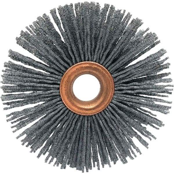 Brush Research Mfg. - 4" OD, 5/8" Arbor Hole, Crimped Abrasive Nylon Wheel Brush - 3/4" Face Width, 1-7/16" Trim Length, 20,000 RPM - Caliber Tooling