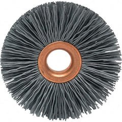 Brush Research Mfg. - 4" OD, 5/8" Arbor Hole, Crimped Abrasive Nylon Wheel Brush - 3/4" Face Width, 1-7/16" Trim Length, 20,000 RPM - Caliber Tooling