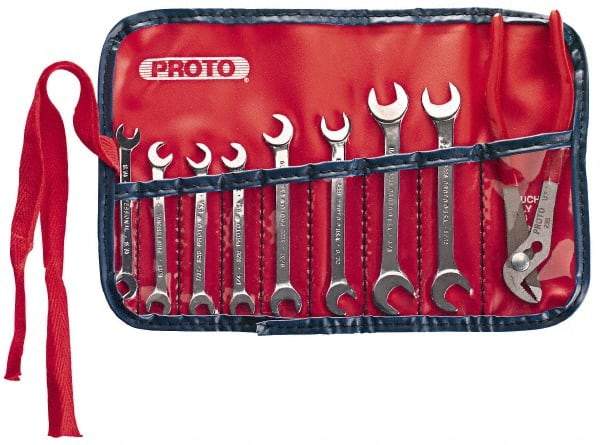 Proto - 9 Piece, 13/16" x 15/64" to 3/8" x 11/32", Ignition Wrench Set - Inch Measurement Standard, Chrome Finish, Comes in Vinyl Pouch - Caliber Tooling