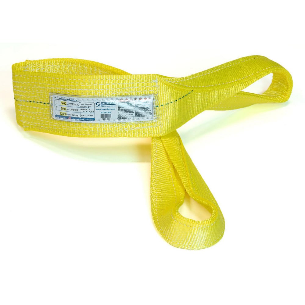 Slings & Tiedowns (Load-Rated); Sling Type: Eye & Eye; Length (Feet): 12; Vertical Capacity (Lb.): 6400; Choker Capacity (Lb.): 5000; Width (Inch): 4; Basket Capacity (Lb.): 12800; Eye Type: Twisted Eye; Sling Material: Polyester; Sling Width: 4 in; Eye L