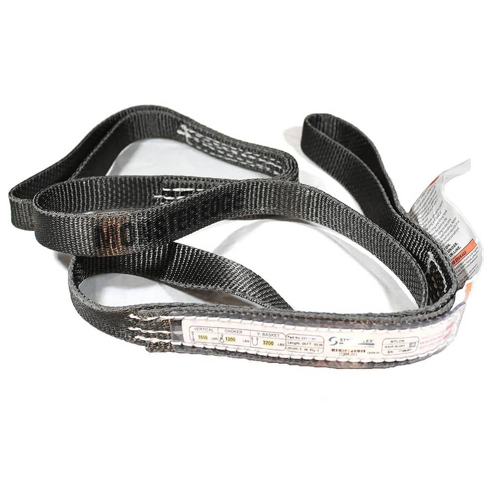 Slings & Tiedowns (Load-Rated); Sling Type: Eye & Eye; Length (Feet): 8; Vertical Capacity (Lb.): 1600; Choker Capacity (Lb.): 1200; Width (Inch): 1; Basket Capacity (Lb.): 3200; Eye Type: Flat Eye; Sling Material: Nylon; Sling Width: 1 in; Eye Length: 10