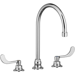 Lavatory Faucets; Type: Bottom Mount Kitchen Faucet; Inlet Location: Back; Spout Type: Swivel Gooseneck; Rigid; Inlet Pipe Size: 1/2 in; Design: Two Handle; Inlet Gender: Male; Handle Type: Wrist Blade; Maximum Flow Rate: 1.5; Mounting Centers: 8; Materia