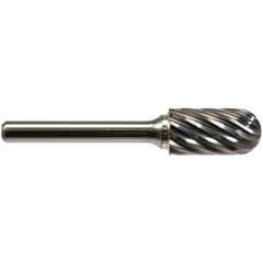 Burrs; Head Material: Solid Carbide; Head Shape: Cylinder with Radius; Tooth Style: Steel Cut; Shank Diameter (Decimal Inch): 1/4; Length of Cut (Inch): 5/8; Overall Length (Decimal Inch): 2.0000; Head Length (Decimal Inch): 0.6250; Head Coating: None; He