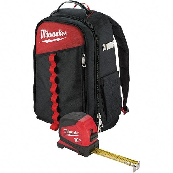 Milwaukee Tool - 22 Pocket Black & Red Ballistic Nylon Backpack Tool Bag - 11" Wide x 7-7/8" Deep x 19-5/8" High - Caliber Tooling