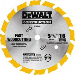 DeWALT - 5-3/8" Diam, 0.3937" Arbor Hole Diam, 16 Tooth Wet & Dry Cut Saw Blade - Tungsten Carbide-Tipped, Fast Cutting Action, Diamond Arbor - Caliber Tooling