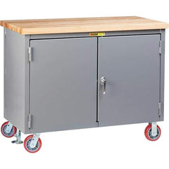 Little Giant - 3,000 Lb Capacity, 2 Shelf, 2 Door Mobile Workbench Cabinet - 36" Wide x 24" Deep x 38-3/4" High, Steel, Gray - Caliber Tooling