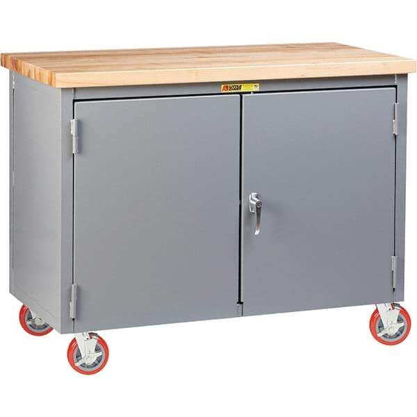 Little Giant - 3,000 Lb Capacity, 2 Shelf, 2 Door Mobile Workbench Cabinet - 60" Wide x 30" Deep x 38-3/4" High, Steel, Gray - Caliber Tooling