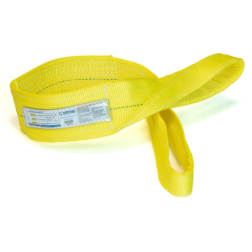 Slings & Tiedowns (Load-Rated); Sling Type: Eye & Eye; Length (Feet): 8; Vertical Capacity (Lb.): 11500; Choker Capacity (Lb.): 9200; Width (Inch): 4; Basket Capacity (Lb.): 23000; Eye Type: Flat Eye; Sling Material: Polyester; Sling Width: 4 in; Eye Leng