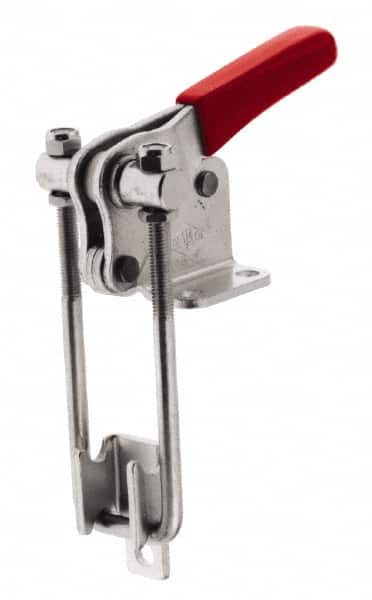 De-Sta-Co - 2,000 Lb Capacity, Vertical, U Hook, Flanged Base, Stainless Steel Pull Action Latch Clamp - 2.46" Drawing Movement, 5.77" OAL, Threaded U Hook, Straight Handle - Caliber Tooling