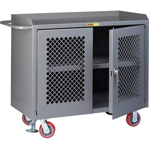 Little Giant - 3,600 Lb Capacity, 3 Shelf, 2 Door Mobile Cabinet Bench - 41" Wide x 24" Deep x 43" High, Steel, Gray - Caliber Tooling