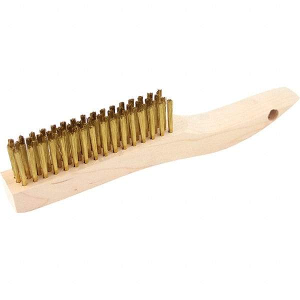 Brush Research Mfg. - 4 Rows x 16 Columns Brass Scratch Brush - 4-3/4" Brush Length, 10-1/4" OAL, 1-1/8 Trim Length, Wood Shoe Handle - Caliber Tooling