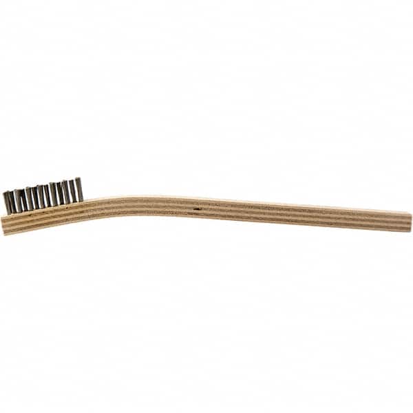 Brush Research Mfg. - 2 Rows x 7 Columns Stainless Steel Scratch Brush - 1/2" Brush Length, 7-1/4" OAL, 1/2 Trim Length, Wood Curved Back Handle - Caliber Tooling