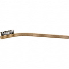 Brush Research Mfg. - 2 Rows x 7 Columns Stainless Steel Scratch Brush - 1/2" Brush Length, 7-1/4" OAL, 1/2 Trim Length, Wood Curved Back Handle - Caliber Tooling