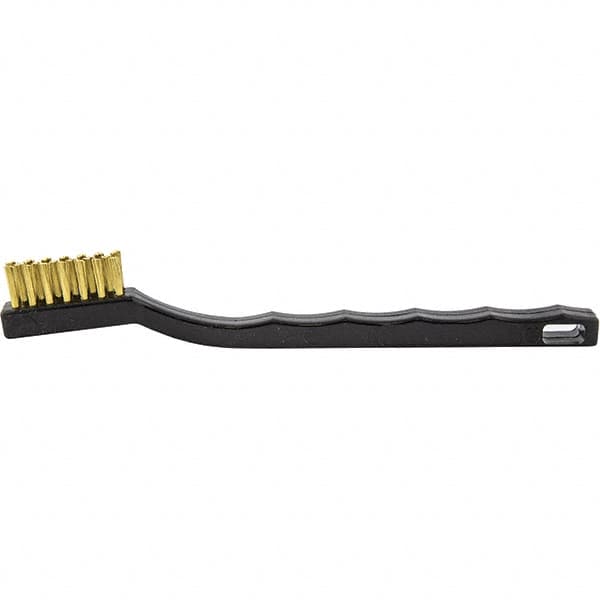 Brush Research Mfg. - 2 Rows x 7 Columns Brass Scratch Brush - 1/2" Brush Length, 7-1/4" OAL, 1/2 Trim Length, Wood Curved Back Handle - Caliber Tooling