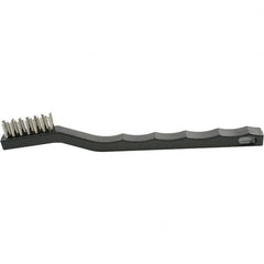 Brush Research Mfg. - 2 Rows x 7 Columns Stainless Steel Scratch Brush - 1/2" Brush Length, 7-1/4" OAL, 1/2 Trim Length, Plastic Curved Back Handle - Caliber Tooling