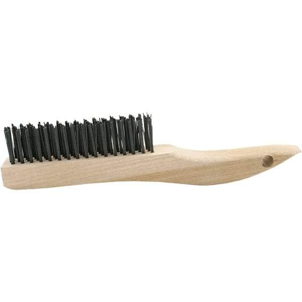 Brush Research Mfg. - 4 Rows x 16 Columns Bronze Scratch Brush - 5-3/4" Brush Length, 10-1/4" OAL, 1-1/8 Trim Length, Wood Curved Back Handle - Caliber Tooling