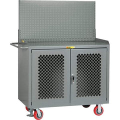 Little Giant - 3,600 Lb Capacity, 2 Shelf, 2 Door Mobile Bench Cabinet with Pegboard Panel - 41" Wide x 24" Deep x 43" High, Steel, Gray - Caliber Tooling