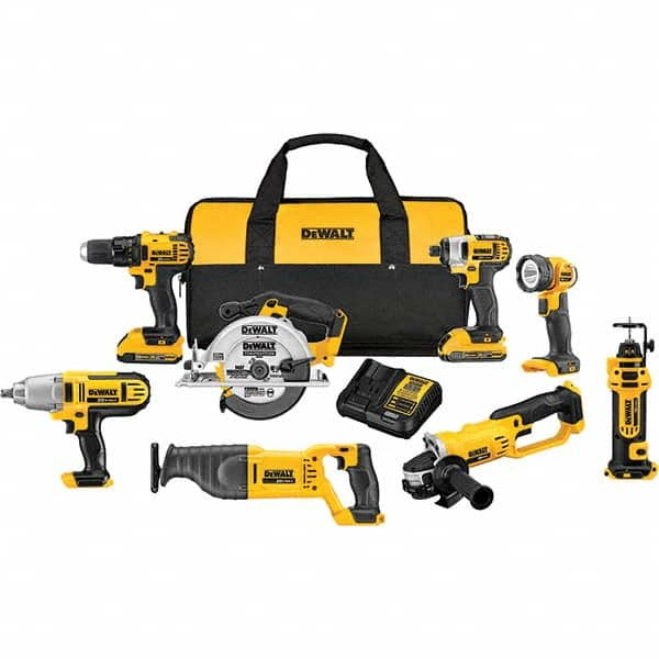 DeWALT - Cordless Tool Combination Kits Voltage: 20 Tools: 1/2" Compact Drill/Driver; 1/4" Impact Driver; 6-1/2 Circular Saw; Reciprocating Saw; 4-1/2"/ 5'' Grinder; Drywall Cut-Out Tool; 1/2" High Torque Impact Wrench; LED Work Light - Caliber Tooling