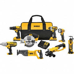 DeWALT - Cordless Tool Combination Kits Voltage: 20 Tools: 1/2" Compact Drill/Driver; 1/4" Impact Driver; 6-1/2 Circular Saw; Reciprocating Saw; 4-1/2"/ 5'' Grinder; Drywall Cut-Out Tool; 1/2" High Torque Impact Wrench; LED Work Light - Caliber Tooling