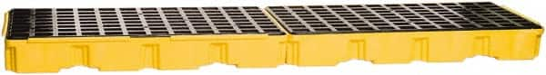 Eagle - 66 Gal Sump, 8,000 Lb Capacity, 4 Drum, Polyethylene Platform - 26-1/4" Long x 103-1/2" Wide x 6-3/4" High, Yellow, Low Profile, Vertical, Inline Drum Configuration - Caliber Tooling