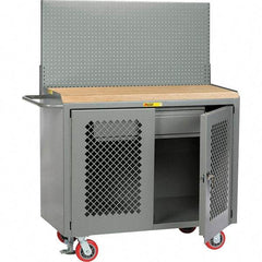 Little Giant - 3,600 Lb Capacity, 2 Shelf, 1 Drawer, 2 Door Mobile Bench Cabinet with Pegboard Panel - 41" Wide x 24" Deep x 43" High, Steel, Gray - Caliber Tooling