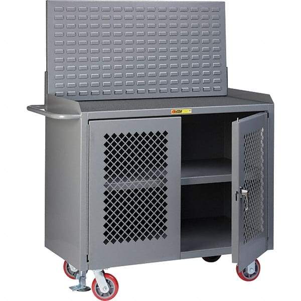 Little Giant - 3,600 Lb Capacity, 3 Shelf, 2 Door Mobile Bench Cabinet with Louvered Panel - 41" Wide x 24" Deep x 43" High, Steel, Gray - Caliber Tooling