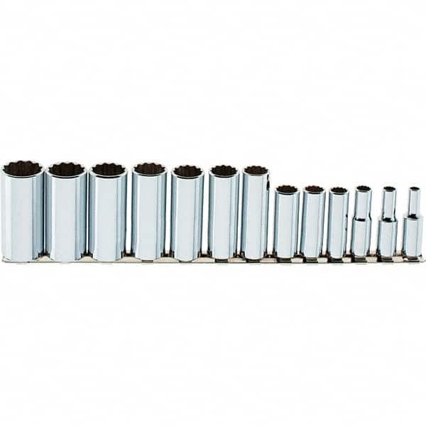 SK - 13 Piece 3/8" Drive Deep Well Socket Set - 12 Points, 1/4" to 1" Range, Inch Measurement Standard - Caliber Tooling