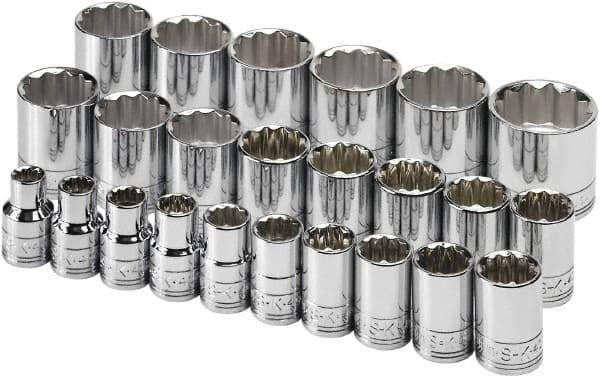 SK - 24 Piece 1/2" Drive Tethered Standard Socket Set - 12 Points, 10 to 36mm, Metric Measurement Standard - Caliber Tooling