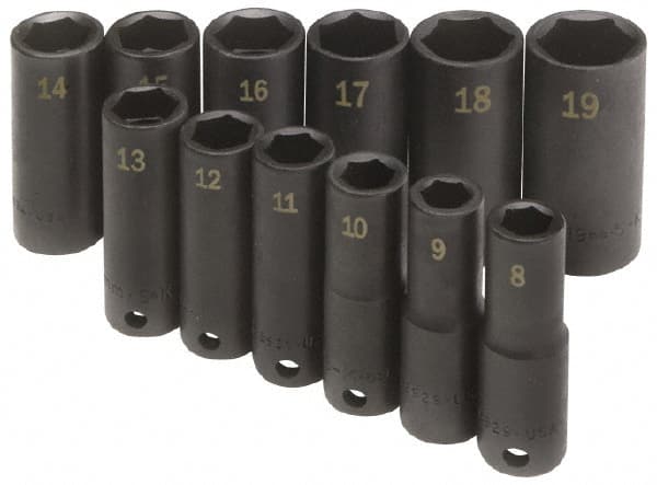 SK - 12 Piece 3/8" Drive Deep Well Impact Socket Set - Caliber Tooling