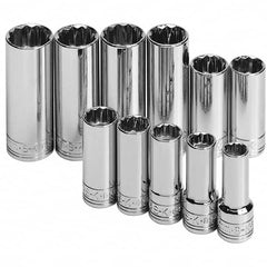 SK - 11 Piece 3/8" Drive Deep Well Socket Set - 12 Points, 9mm to 19mm Range, Metric Measurement Standard - Caliber Tooling