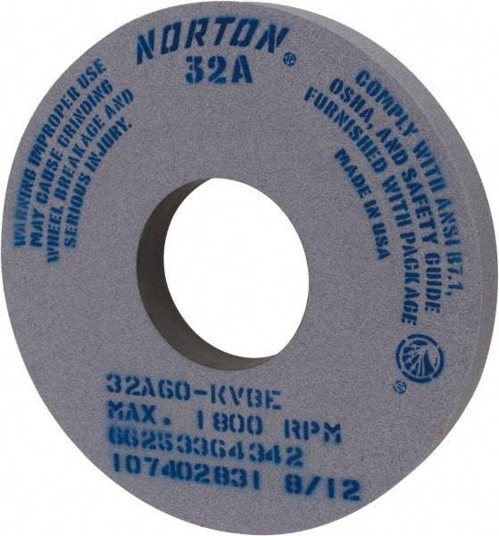 Norton - 14" Diam x 5" Hole x 1-1/2" Thick, K Hardness, 60 Grit Surface Grinding Wheel - Aluminum Oxide, Type 1, Medium Grade, 1,800 Max RPM, Vitrified Bond, No Recess - Caliber Tooling