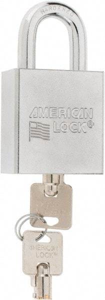 American Lock - 3/4" Shackle Clearance, Keyed Different Tubular Padlock - 3/8" Shackle Diam, Steel - Caliber Tooling